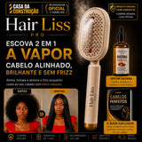 HairLiss Pro™ Escova Alisadora Instantânea a Vapor Profissional 2 em 1 (Escova + Sérum + Manual Cabelos Perfeitos)