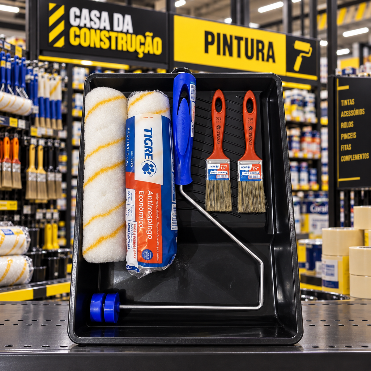 Kit Pintura Completo 6 Peças – Rolo Antirrespingo, Pincéis e Bandeja