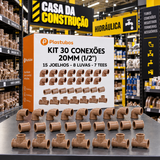 Kit Conexões PVC 20mm 30 Peças – Joelhos, Luvas e Tês para Água Fria