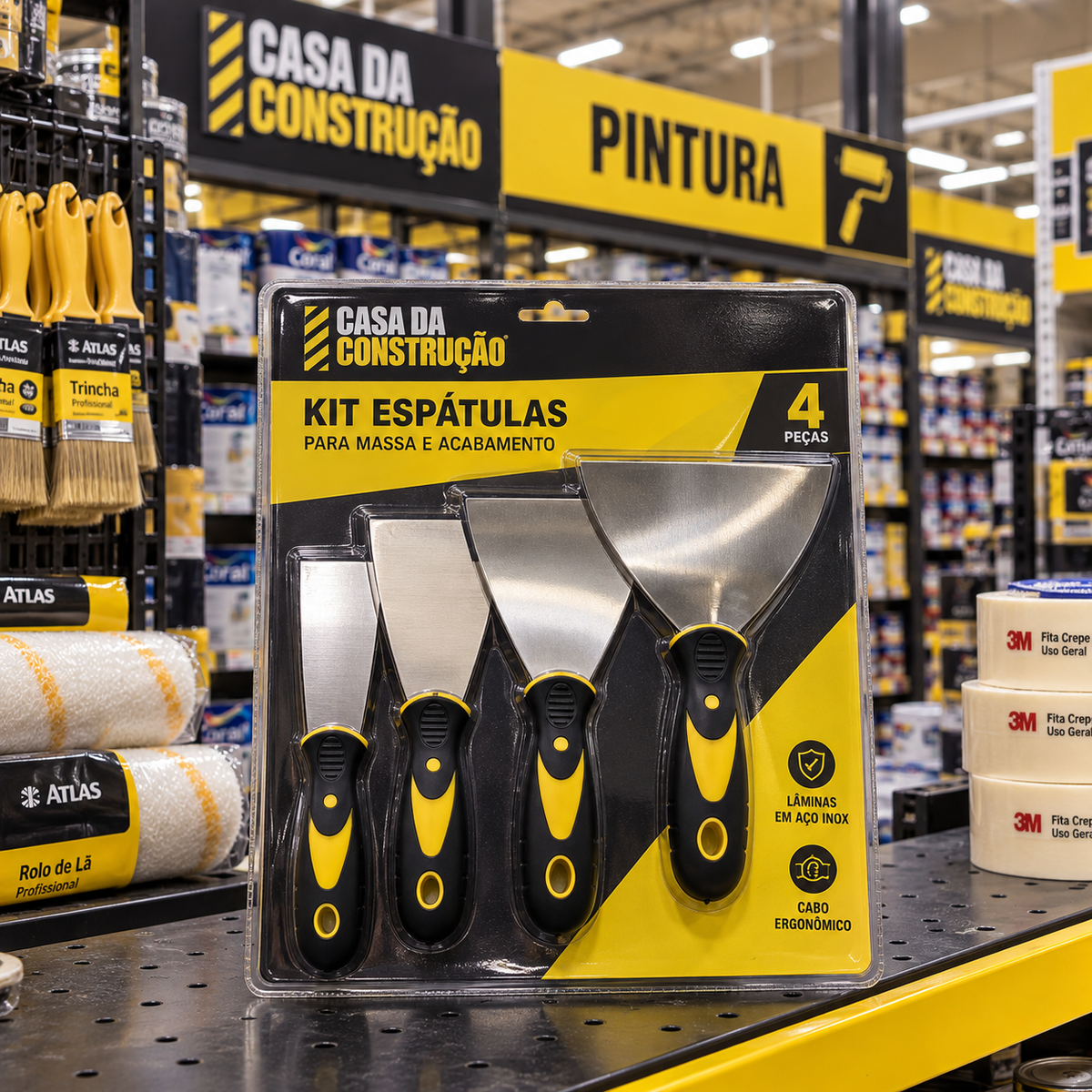 Kit Espátulas Profissionais 4 Peças – Aço Inox com Cabo Emborrachado 2"