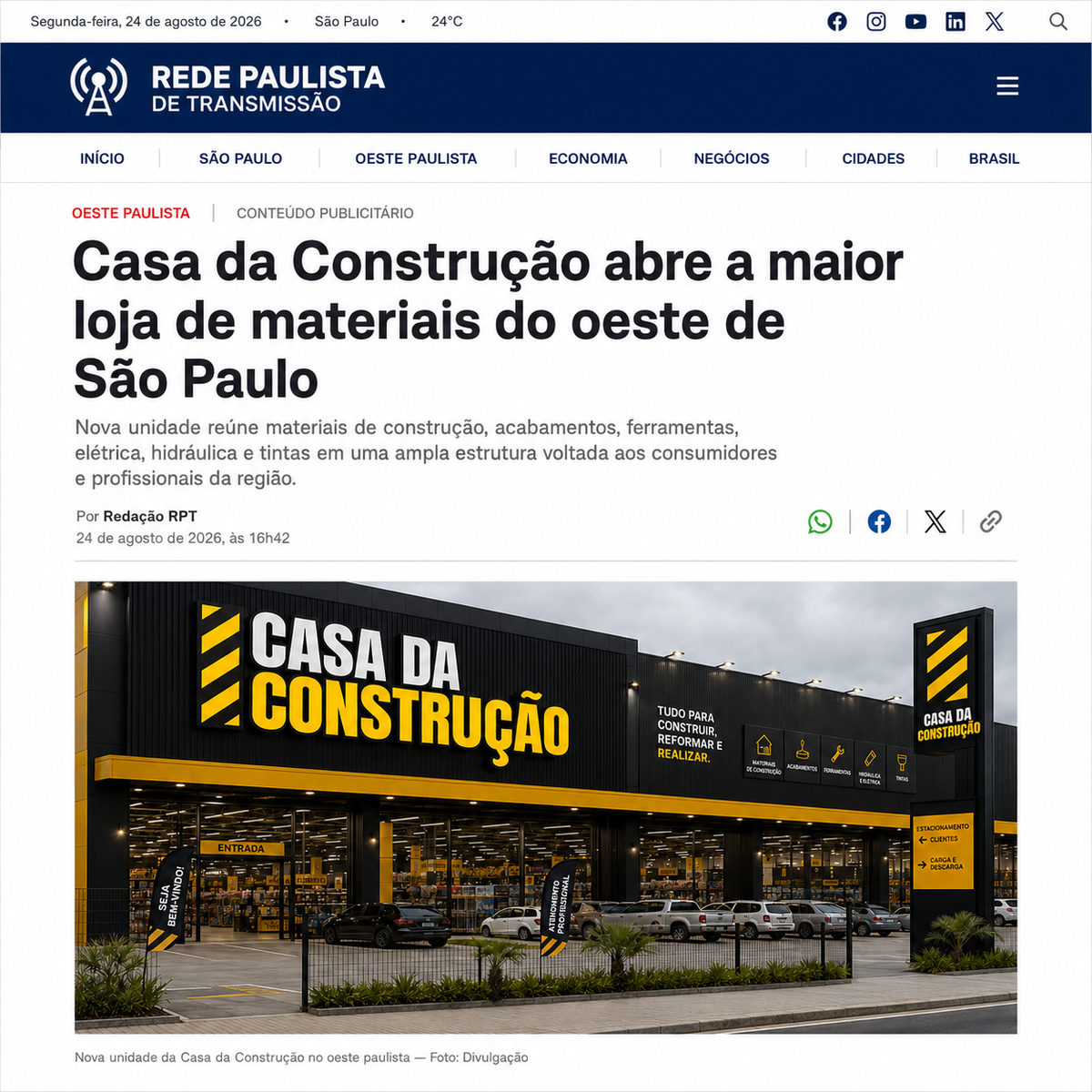 Casa da Construção abre a maior loja de materiais do oeste de São Paulo