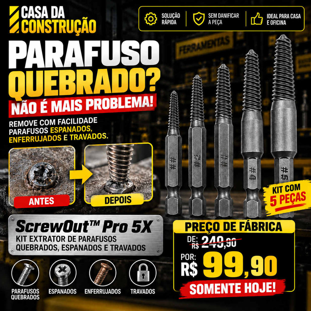 ScrewOut™ Pro 5X | Kit Extrator de Parafusos Quebrados, Espanados e Travado