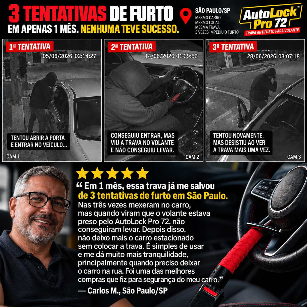 AutoLock™ Pro 72  Trava Antifurto para Volante e Cinto de Segurança