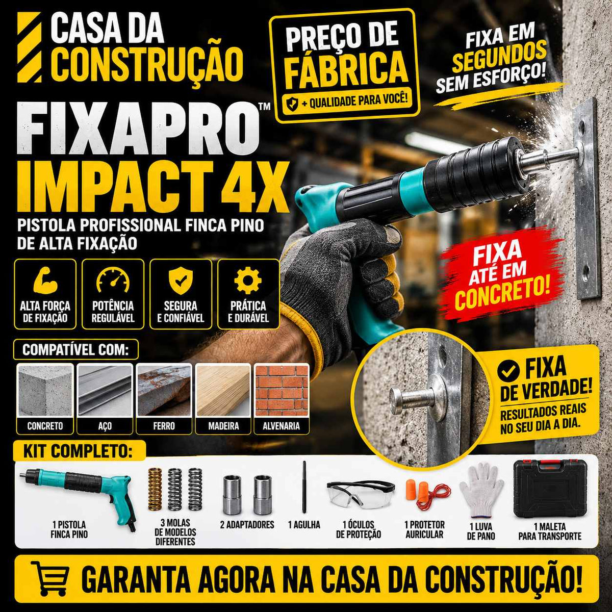FixaPro™ Impact 4X | Pistola Profissional Finca Pino de Alta Fixação