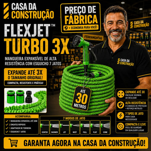 FlexJet™ Turbo 3X | Mangueira Expansível de Alta Resistência com Esguicho 7 Jatos