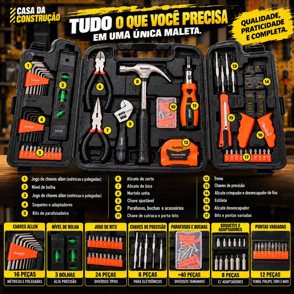 ToolMaster™ Pro 129 | Kit Completo de Ferramentas com Maleta — 129 Peças