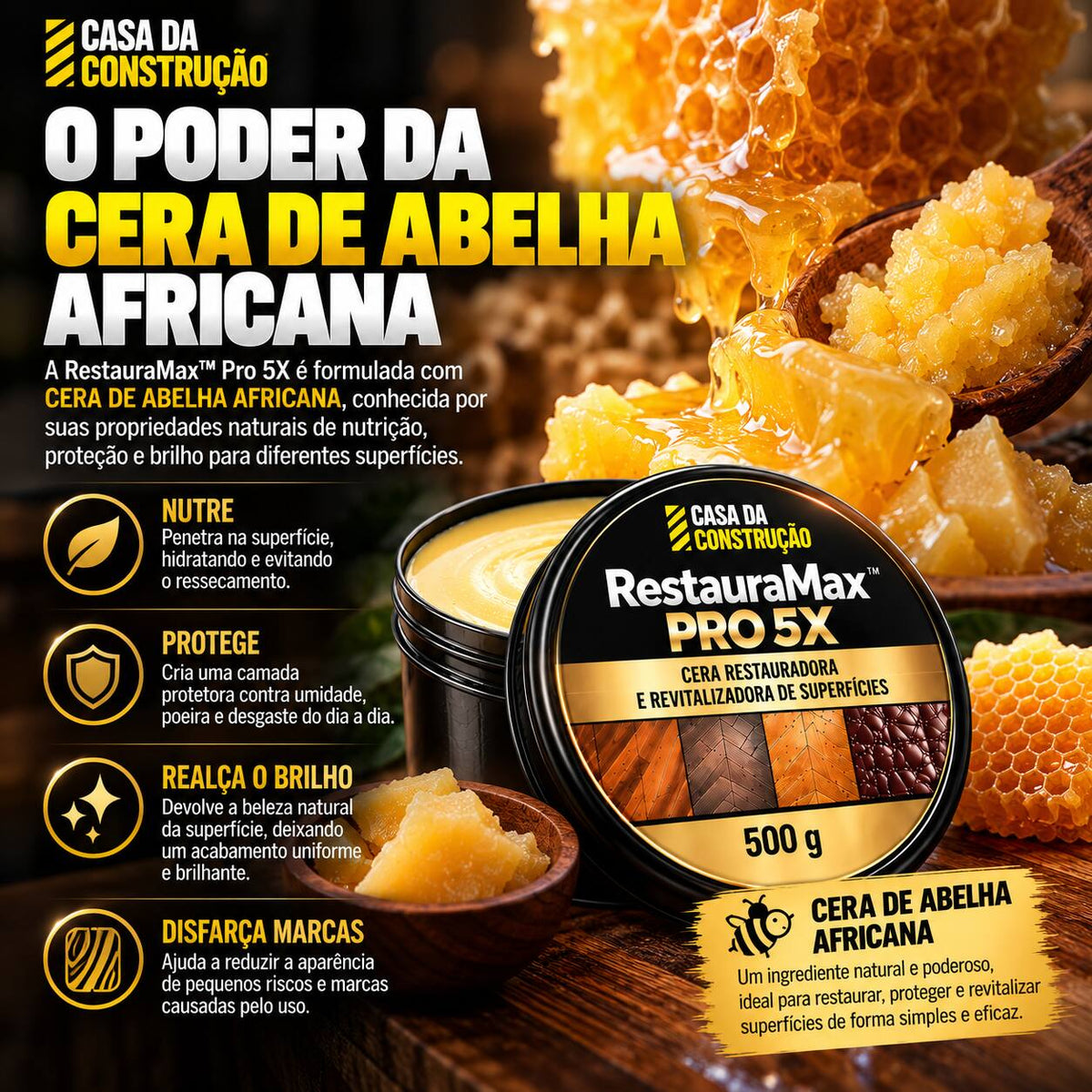 RestauraMax™ Pro 5X | Cera Restauradora e Revitalizadora de Superfícies