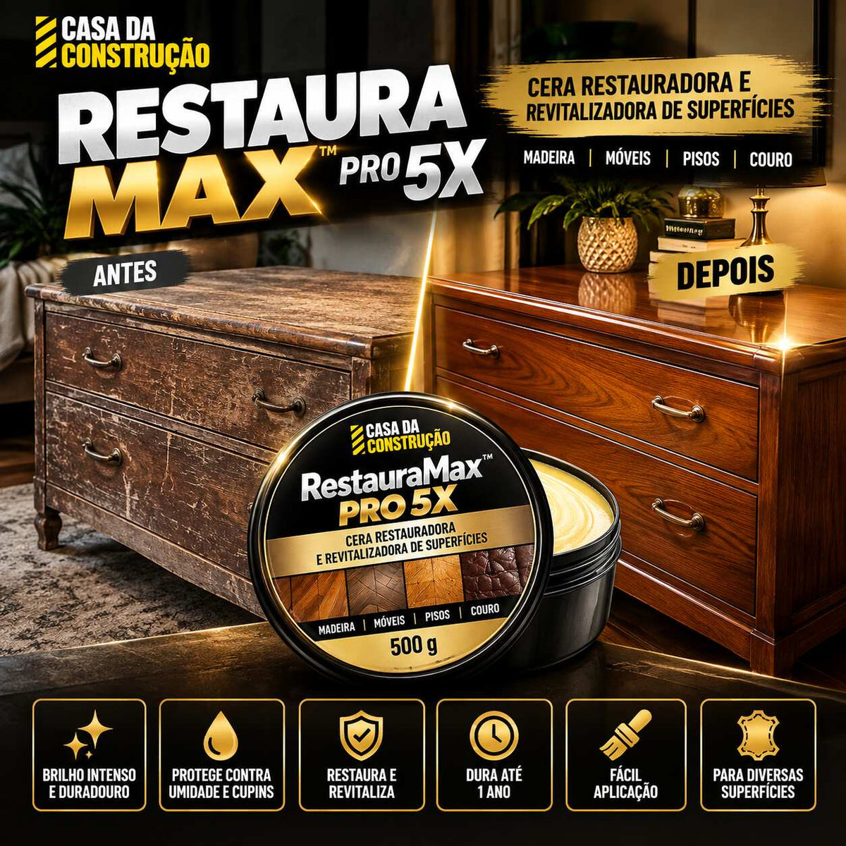 RestauraMax™ Pro 5X | Cera Restauradora e Revitalizadora de Superfícies