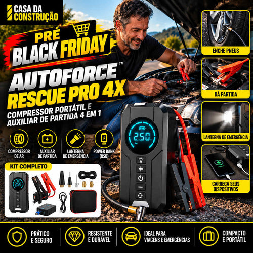 AutoForce™ Rescue Pro 4X | Compressor Portátil e Auxiliar de Partida 4 em 1