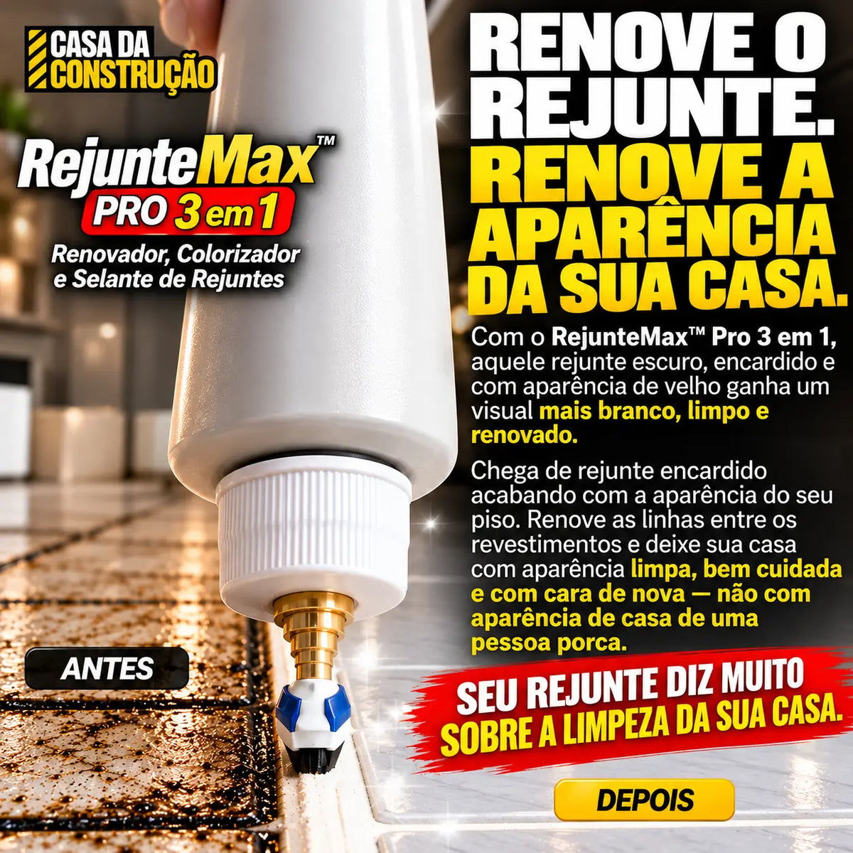 RejunteMax™ Pro 3 em 1 Renovador, Colorizador e Selante de Rejuntes