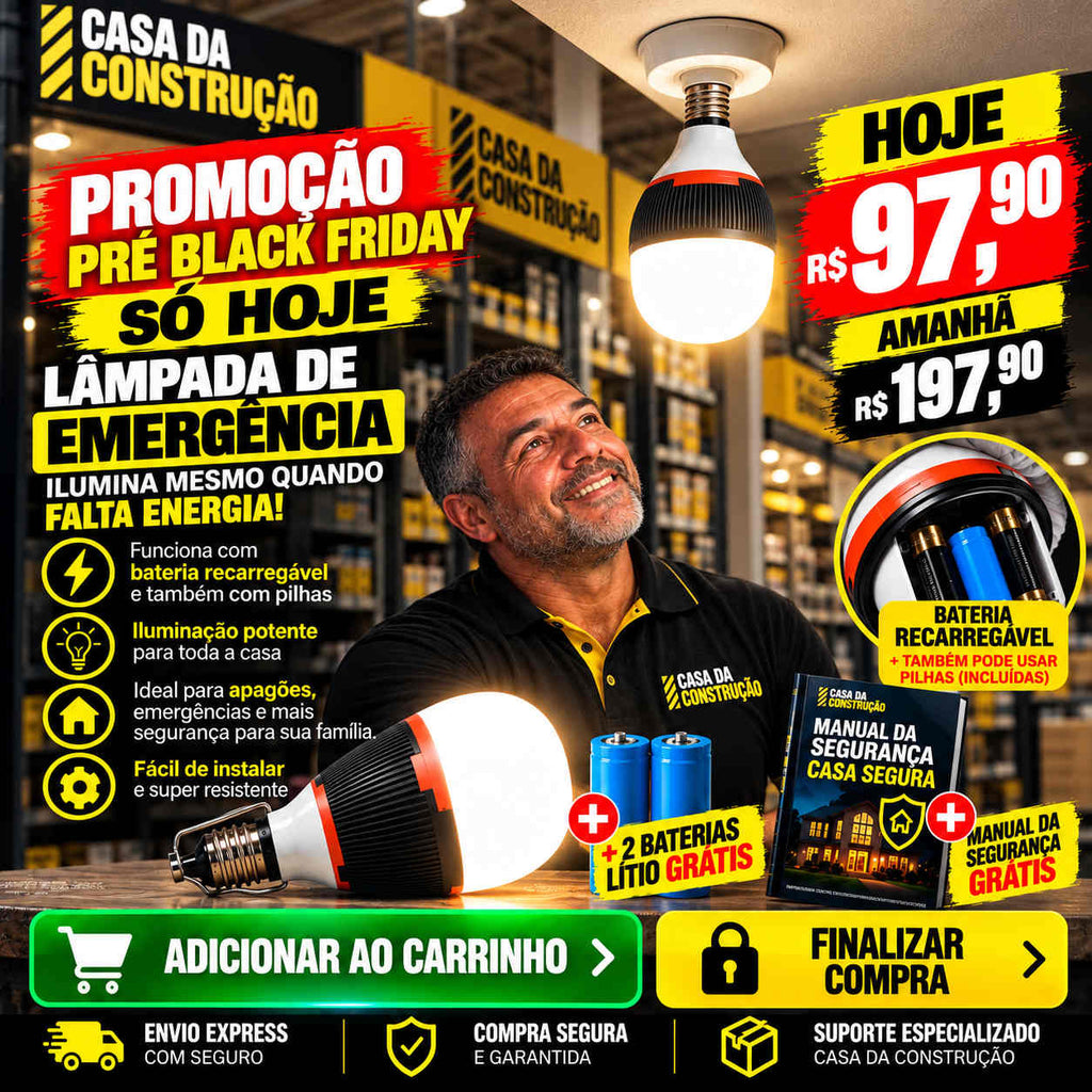 PowerLight™ Emergency Pro 50W | Lâmpada de Emergência LED Recarregável Bivolt 3 em 1