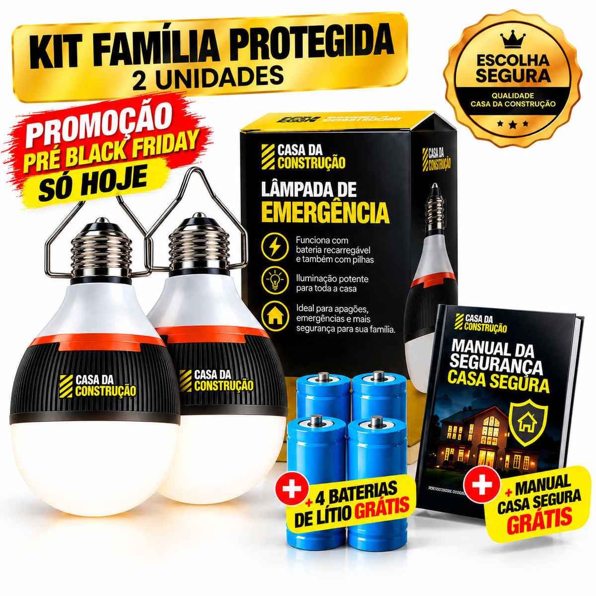 PowerLight™ Emergency Pro 50W | Lâmpada de Emergência LED Recarregável Bivolt 3 em 1