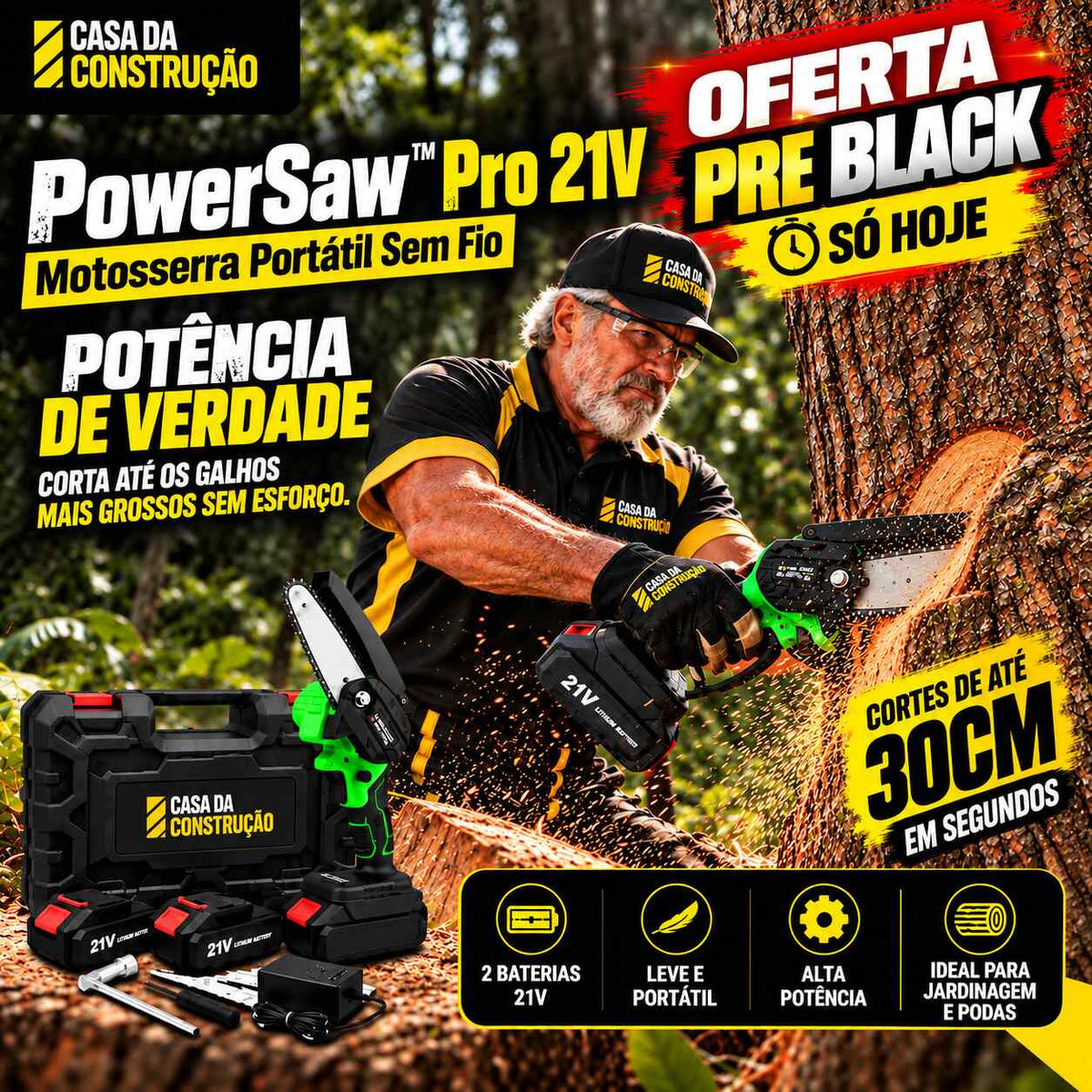 PowerSaw™ Pro 21V | Motosserra Portátil Sem Fio