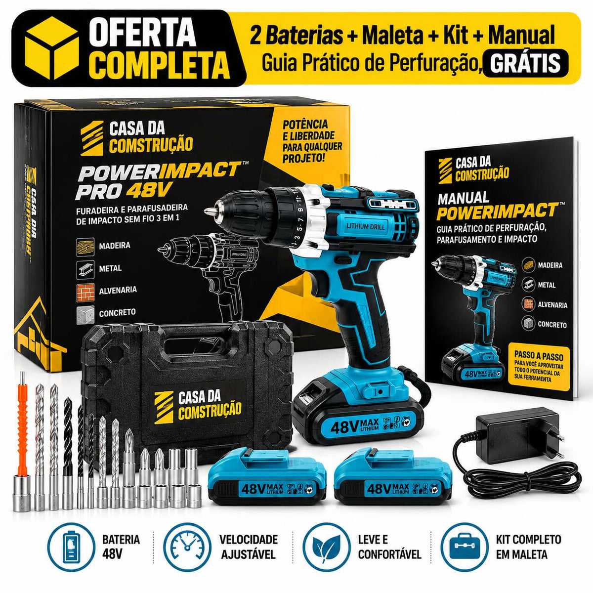 PowerImpact™ Pro 48V | Furadeira e Parafusadeira de Impacto Sem Fio 3 em 1