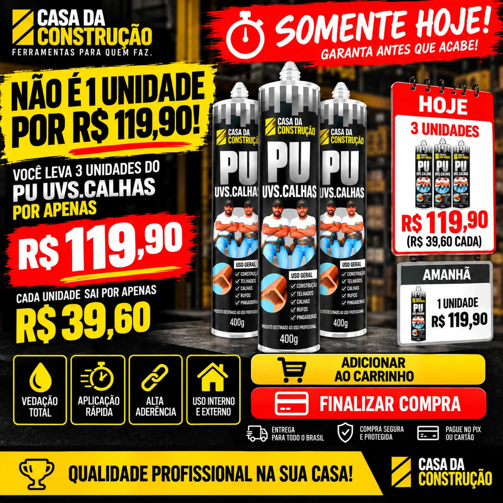 VedaCalha™ PU Pro 1000 Selante Profissional para Calhas, Telhados e Infiltrações