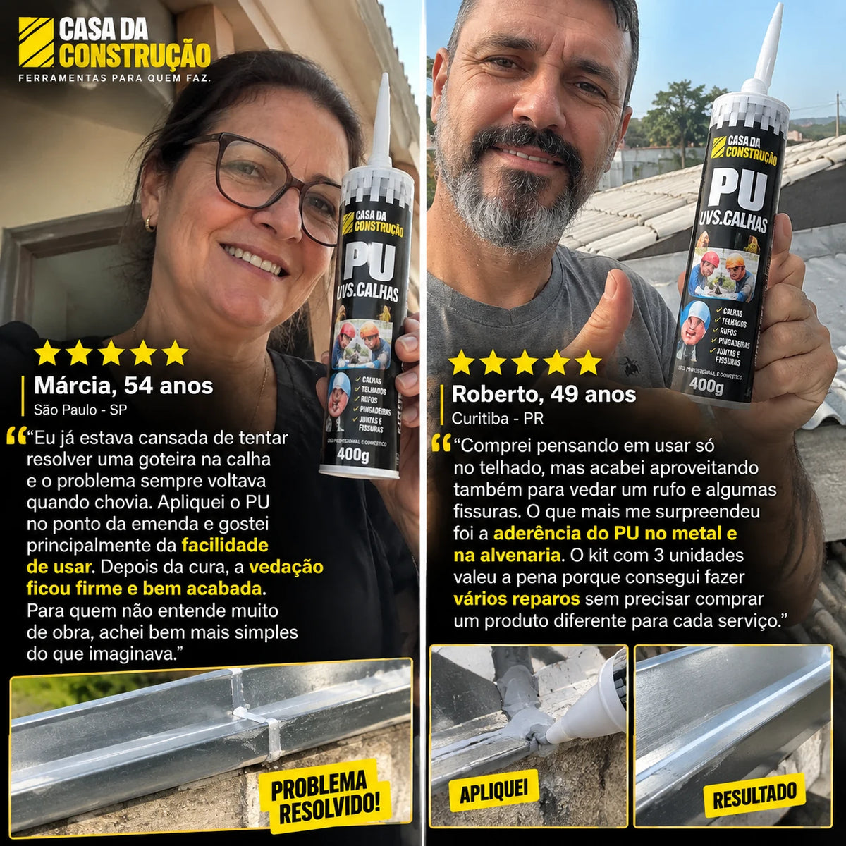 VedaCalha™ PU Pro 1000 Selante Profissional para Calhas, Telhados e Infiltrações